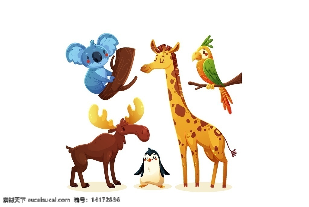 动物乐园 考拉 鹦鹉 小鸟 长颈鹿 企鹅 动物世界 森林 矢量素材