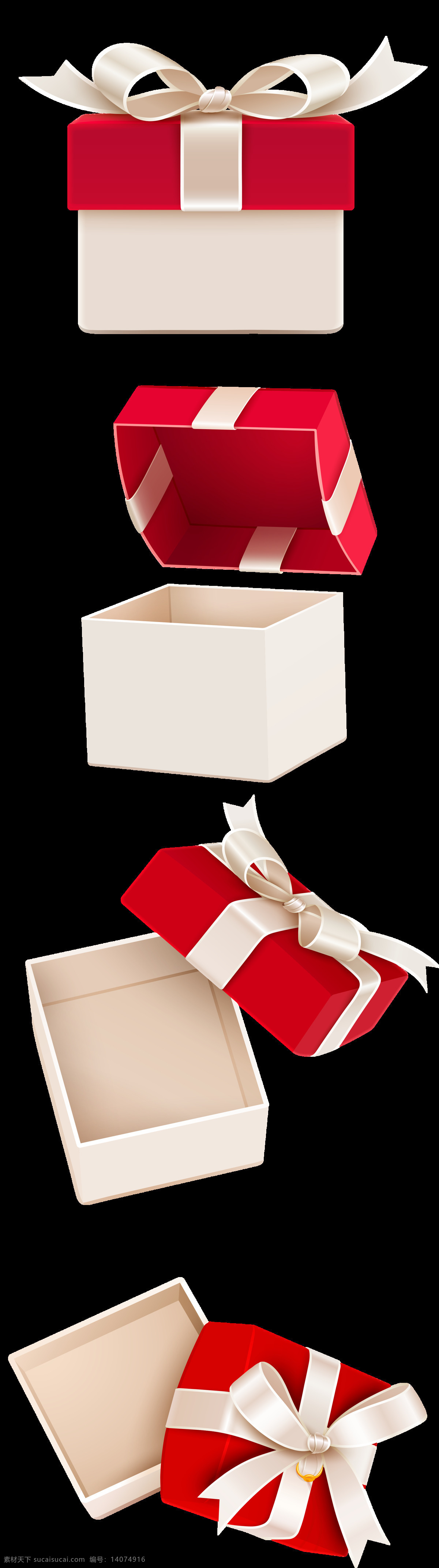 打开 礼盒 元素 白色飘带 蝴蝶结 红色礼盒 盖子 礼物 免抠