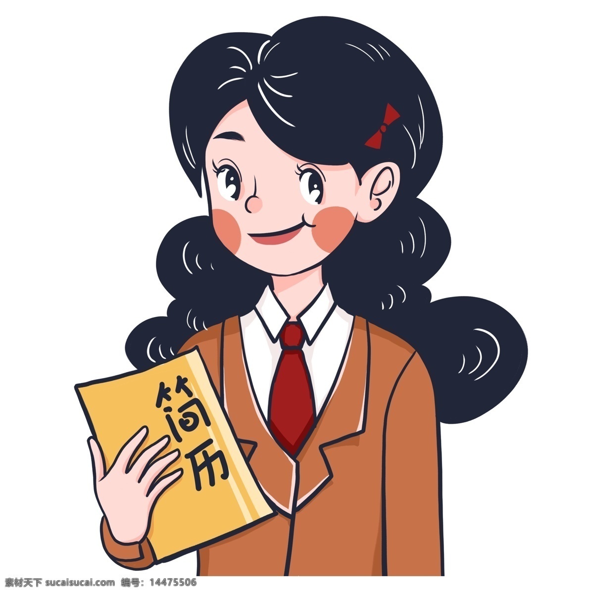 彩绘 简历 去 应聘 女孩 人物 学生 插画 复古 少女 女生