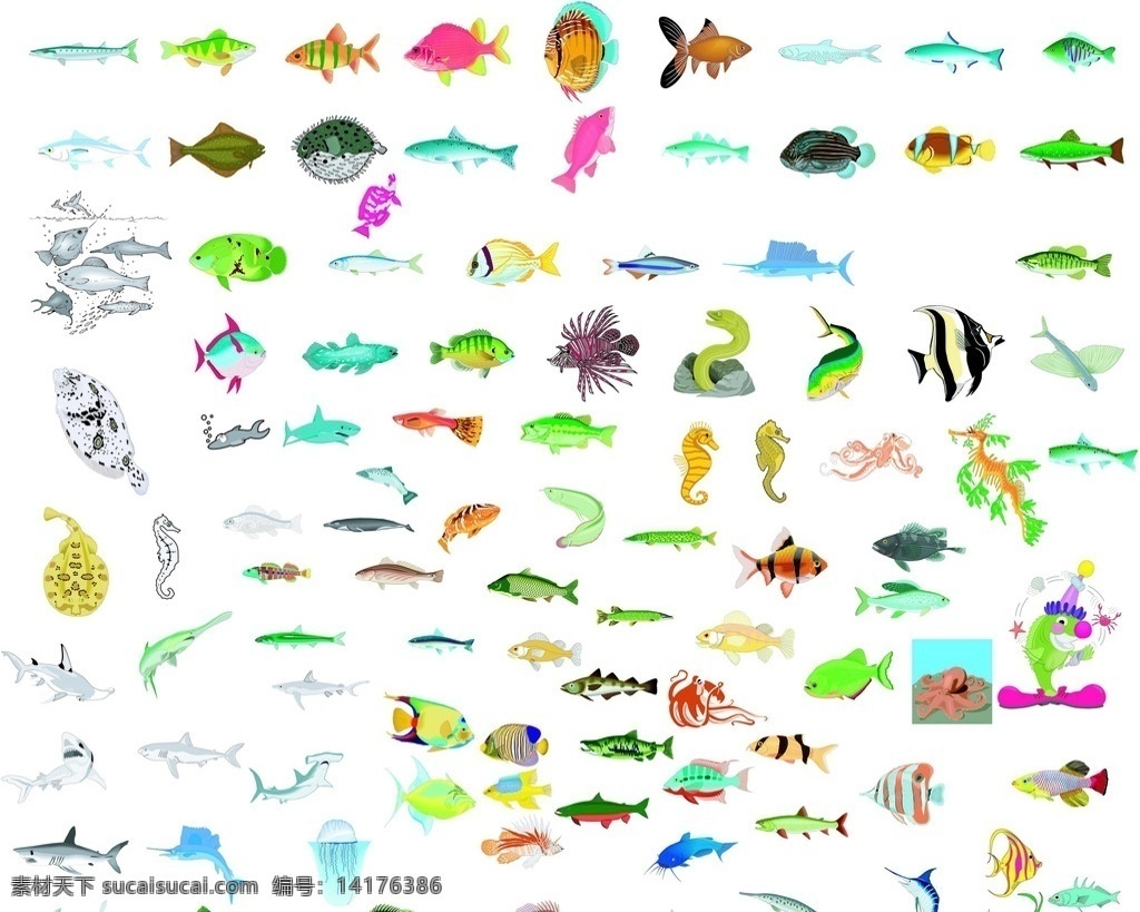卡通 海洋 鱼 大全 矢量图 背景 分层图 幼儿类 生物世界 鱼类