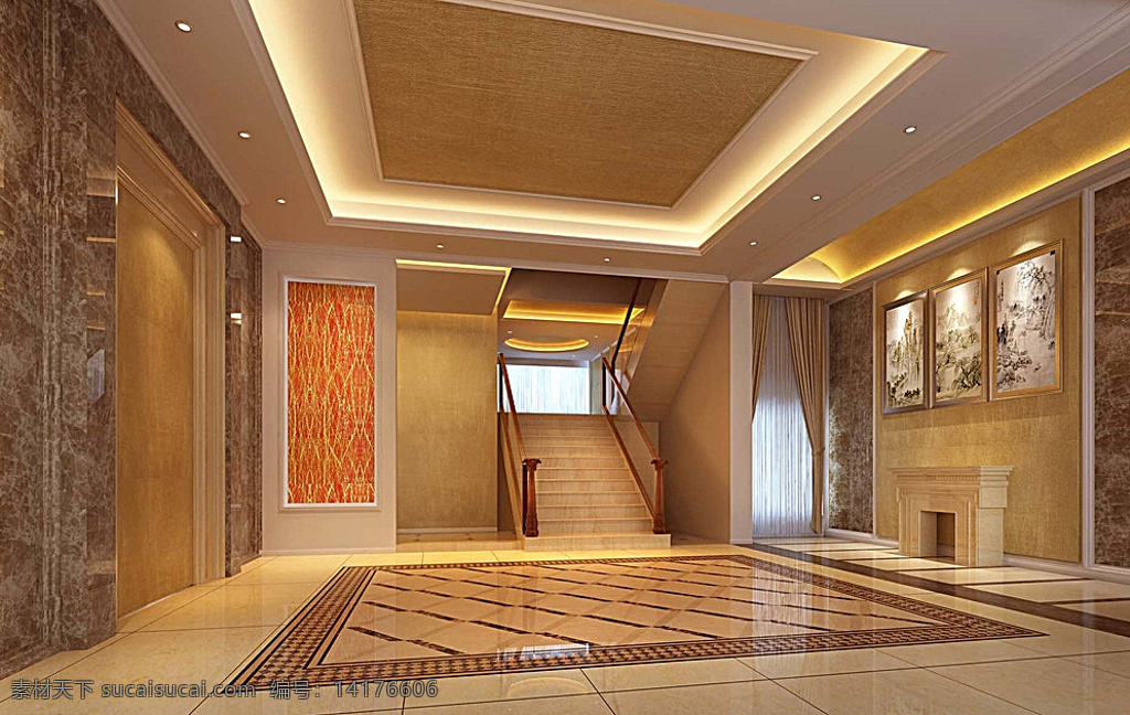 房屋 客厅 楼梯 3d 模型 共享素材 3d设计 室内模型 max 棕色