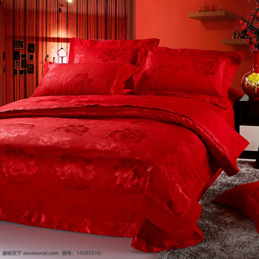 红色 大 床 地毯 室内 家居装饰素材 室内设计