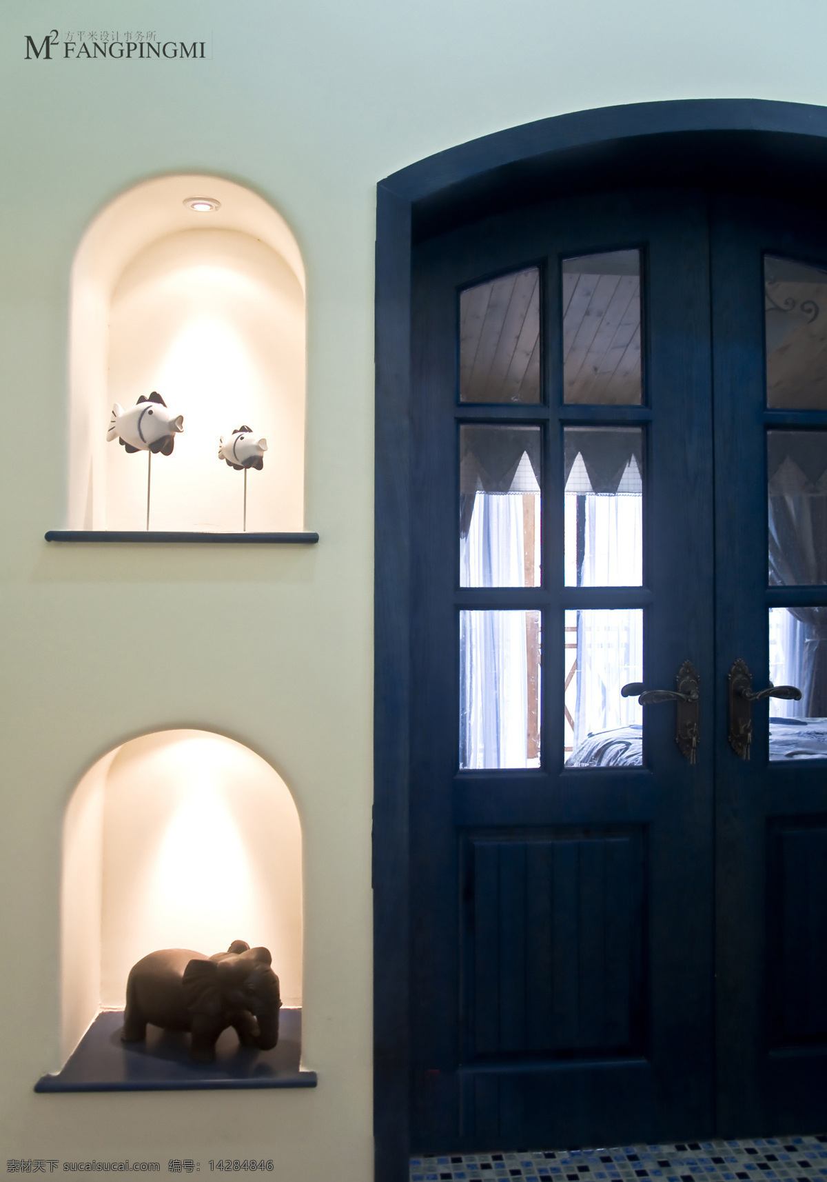 田园 风格 蓝色 拱形门 客厅 室内装修 效果图 客厅装修 装饰品 石子装饰