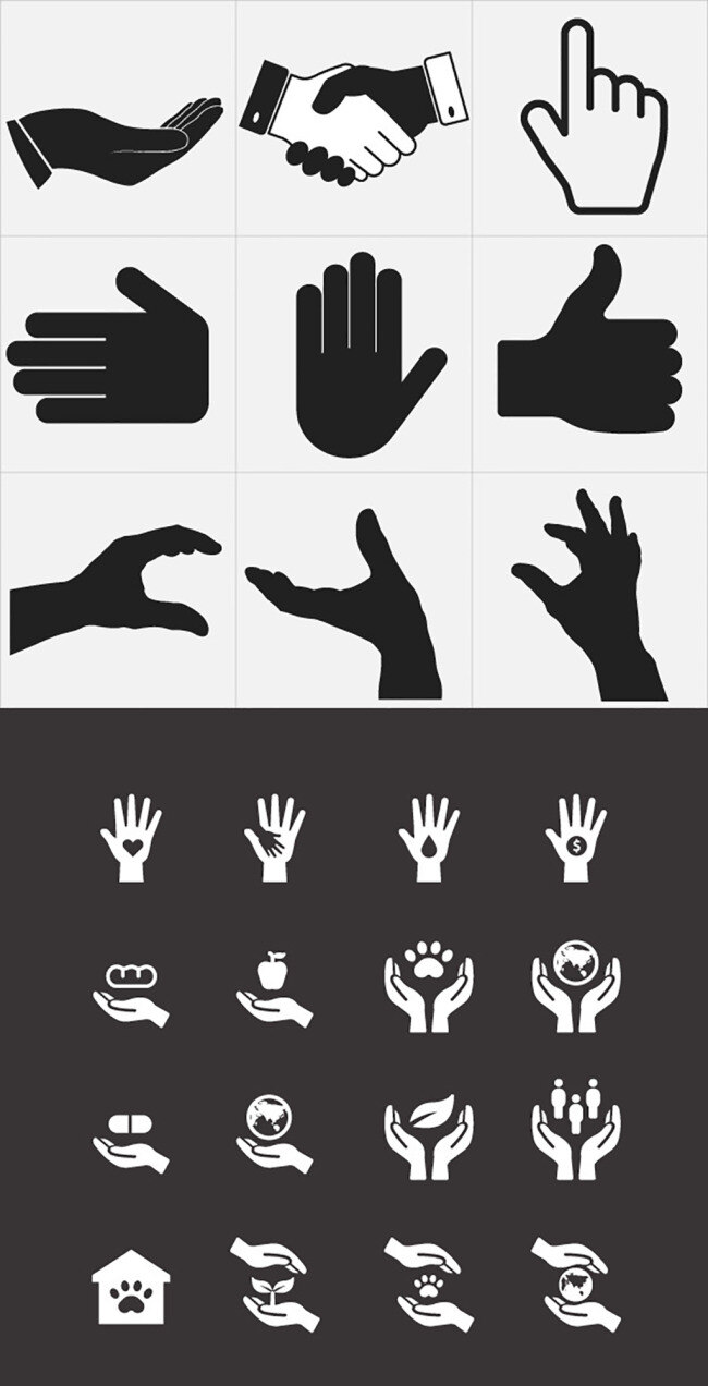 手掌手势图标 各种手势 绘画 素描 拳头 顶呱呱 点赞 手 手指 手掌 手势 卡通手势 矢量手 插画 其他人物 矢量人物 图标 矢量素材 eps格式 白色