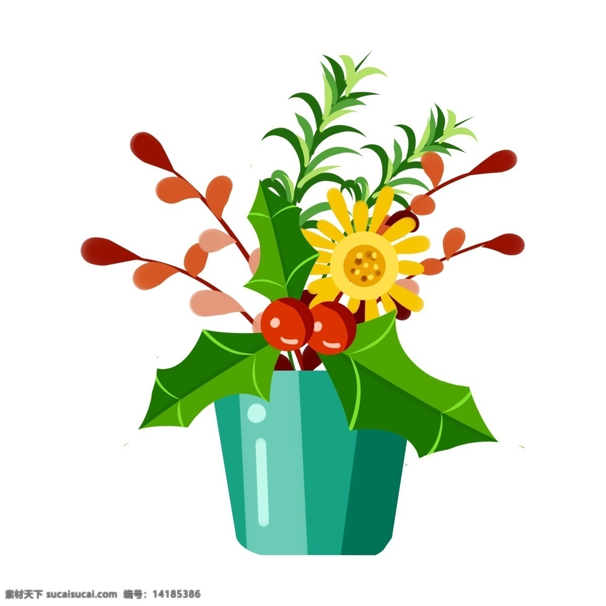 商用 手绘 花叶 盆栽 元素 花 叶 装饰图案