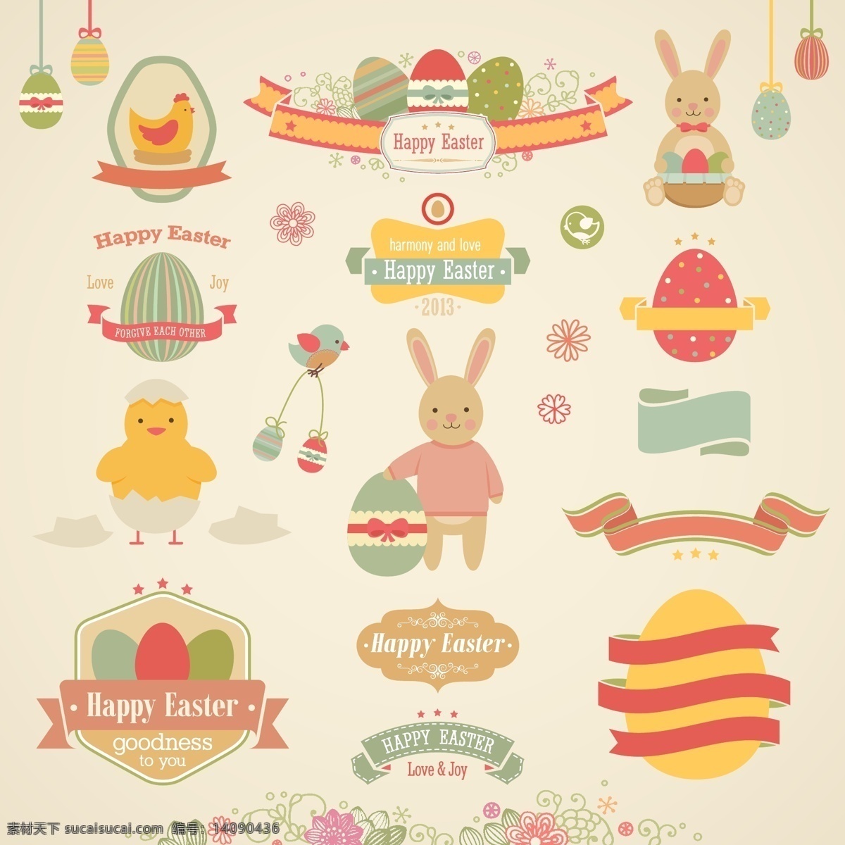 可爱 儿童 兔子 温馨 复活节 矢量素材 底纹边框 其他素材 白色