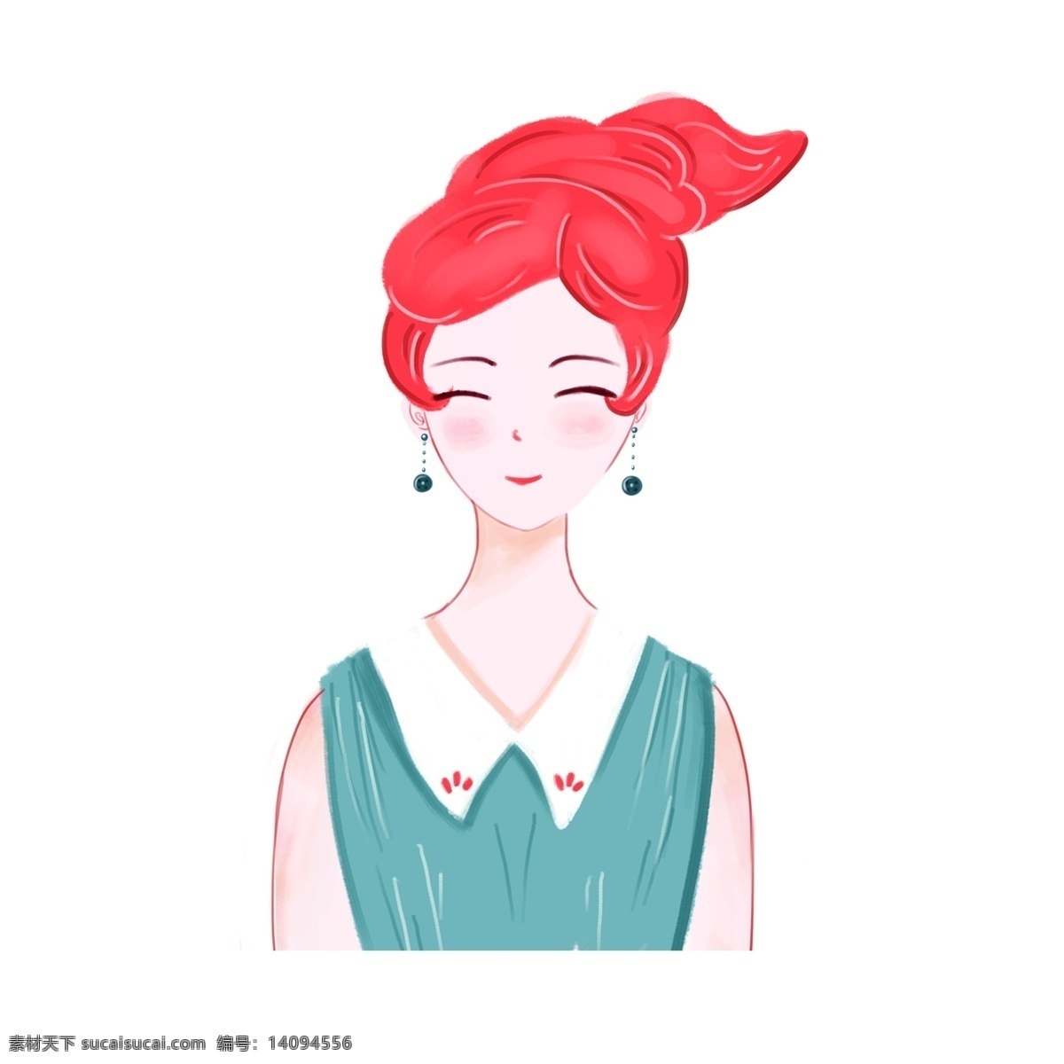 打扮 时尚 清新 女孩 卡通 元素 红发 裙装