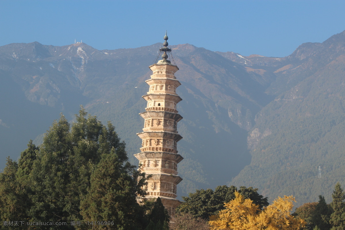 大理丽江 云南 大理 苍山 绿树 蓝天 白云 三塔 塔寺 塔 景点 旅游 国内旅游 旅游摄影